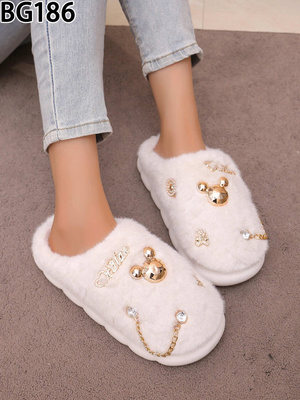 Kapcie damskie BG186.BEIGE/WHITE (36/41,12par)