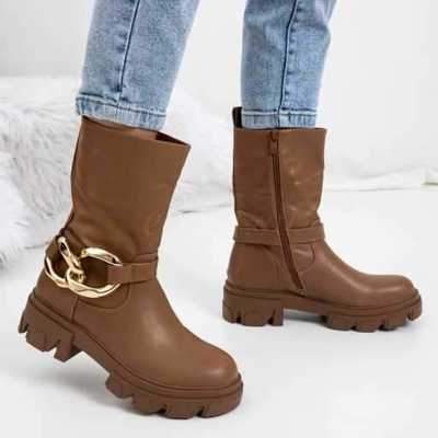 Botki damskie 7AM599.CAMEL Ocieplane (36/41,12par)