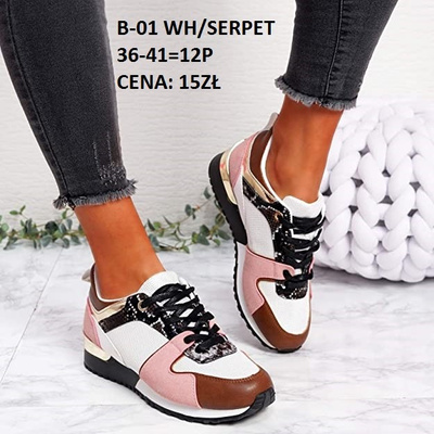 Buty sportowe damskie B-01.WHITE/SERPENTINE (36/41,12par)