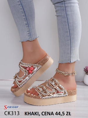 Klapki damskie CK313.KHAKI (36/41,12par)