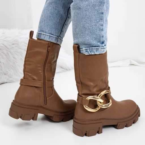Botki damskie 7AM599.CAMEL Ocieplane (36/41,12par)