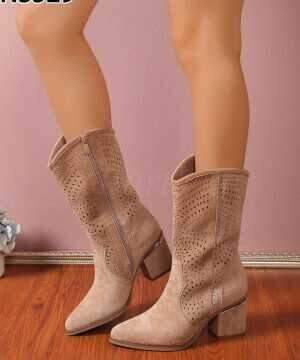 Kozaki damskie 7ANS529.KHAKI Nieocieplane (36/41,12par)