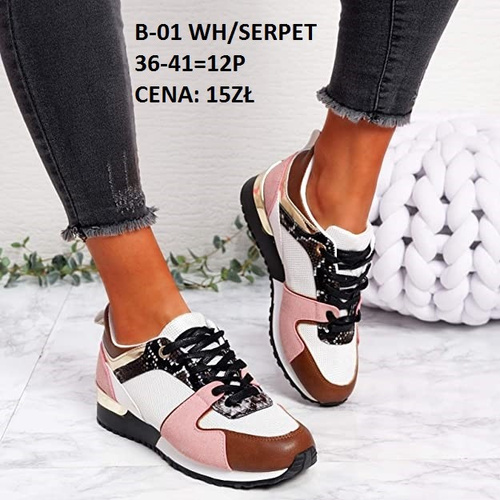 Buty sportowe damskie B-01.WHITE/SERPENTINE (36/41,12par)